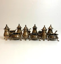 Set of 6 Silver Plate Salt Cellars Cobalt Blue Glass Pepper Shakers ENGLAND