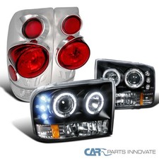 Fit 99-04 F250 F350 F450 SuperDuty Black Halo Projector Headlights+Tail Lights