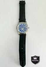 Citron Quartz Elegant Dress Watch Blue Dial Black Leather Strap Steel Back