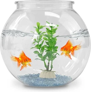 Plastic Goldfish Fish Bowl Drum Round Crystal Clear Aquarium Fish Tank Starter