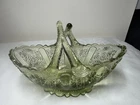 Fenton-Daisy & Button Pattern-Split Twig Handle-Colonial Green-Art Glass Basket