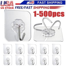 1~500 PCS Stainless Steel Adhesive Sticky Hooks Heavy Duty Wall Hook Hangers lot