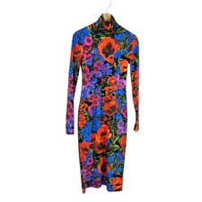 DOLCE & GABBANA Bodycon Dress Multicolor Floral Stretch Jersey Turtleneck Size 6