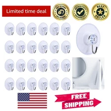 Clear PVC Suction Hooks - 24 Reusable Hangers, Perfect for Window & Bathroom Use