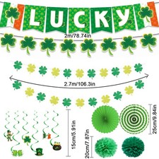12x St Patricks Day Hanging Decor Shamrock Banner Garlands Lucky Swirls Party