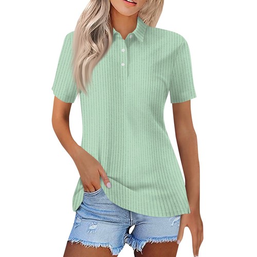 Women's Fashion Casual Lapel Short Sleeve Solid Color Shirt Women's Button Up - Picture 10 of 51