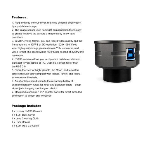 SVBONY SV205 Telescope Camera 1.25'' USB3.0 7.05MP Electronic Eyepieces CMOS - 第 9/10 張圖片