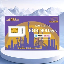 6GB 90Days USA SIM Card 4G LTE for AT&T/T-Mobile Network
