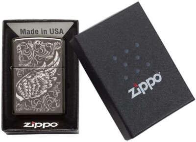 Zippo 29881 Filigree Flame and Wing Design Black Ice | eBay