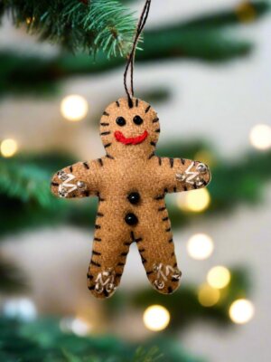 Primitive Christmas Handcrafted Felt 2.5  Gingerbread Boy Ornament