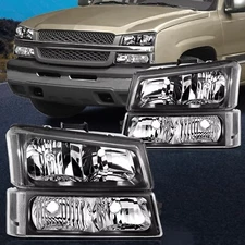 4PCS Headlights Assembly + Bumper Lamp For 2003-2006 Chevy Silverado Avalanche