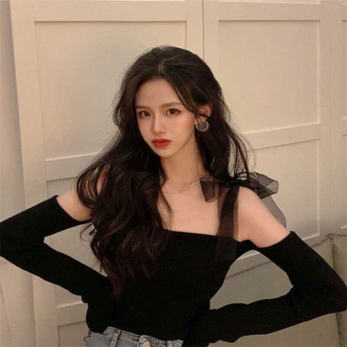 Autumn Women Solid Bow Off Shoulder Long Sleeve Sexy Slim Short Knitted Sweater - Picture 11 of 13
