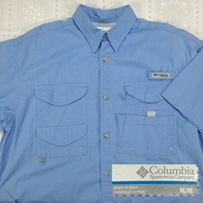 Columbia PFG Mens Short Sleeve Button Up Shirt Size M Medium Light Blue L69