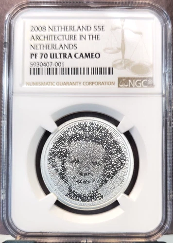 2008 NETHERLANDS SILVER 5 EURO ARCHITECTURE NGC PF 70 ULTRA CAMEO RARE POP 1