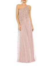 Mac Duggal Porcelain Gold Embellished One-Shoulder Evening Gown Size 10 $598
