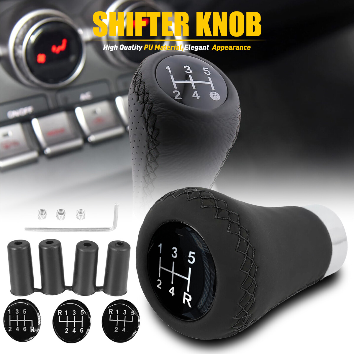 5 Speed Universal Car Manual Shift Knob Gear Stick Shifter Lever Aluminum Black