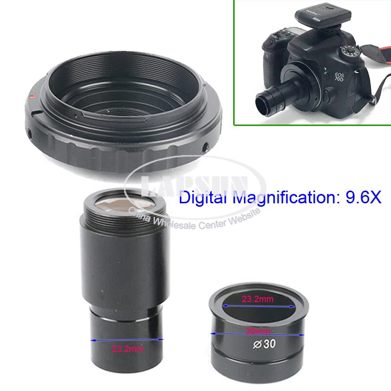 Adaptador ocular microscopio SLR NDPL 2X / 9,6X 23,2 mm T2 para cámara Canon Nikon