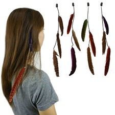 4 pcs Real Long Feather Chain Hair Extension w/Clip On Comb Assorted