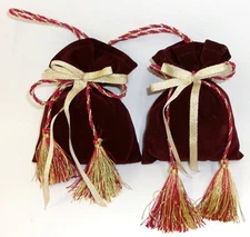 2 Frontgate Burgundy & Gold Velvet Tasseled Giftbag Christmas Ornaments