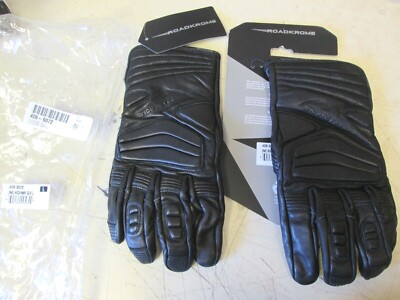 MENS MOTORCYCLE GLOVES - ROADKROME LEATHER HIGHWAY GAUTLET - MENS LARGE BLK