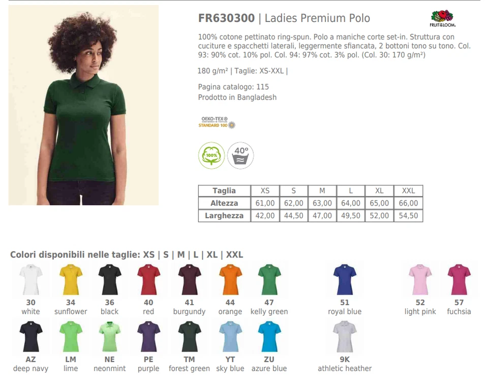 Fruit Of The Loom Polo Lady Manica Corta 100% Cotone da Donna Sfiancata FR630300 - Immagine 2 di 4