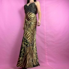 Vintage Y2k Satin Bead Neutral Maxi Dress Gown Dave Johnny Animal print Sz 3/4