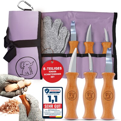 Eli Schnitzmesser Kinder Set inkl. 3 Messer Handschuhe und Aufbewahrungstasche