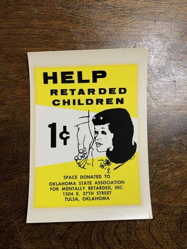 Vintage HELP RETARDED CHILDREN Gumball Coin Op Vending Water Transfer Decal!