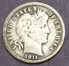 1911 D Barber Dime  VF  lot F 103