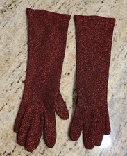 Vintage Plus Size XL/XXL Red Stretch Sparkle 13" Long Formal Gloves Fairy Devil