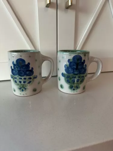 MA Hadley Pottery Blueberry Bouquet Coffee Mugs Set of 2 EUC