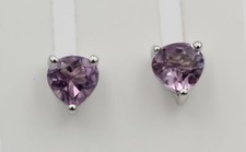 0.9 Carat Amethyst Heart Stud Earrings 925 Silver Heart Studs Purple Gemstone
