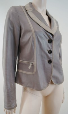 ARMANI COLLEZIONI Jacke grau weiches Lammleder & beige Wildlederbesatz IT44 UK12