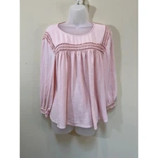 Lucky Brand Womens Crochet Lace Peasant Top Size Peach Large Boho Hippie