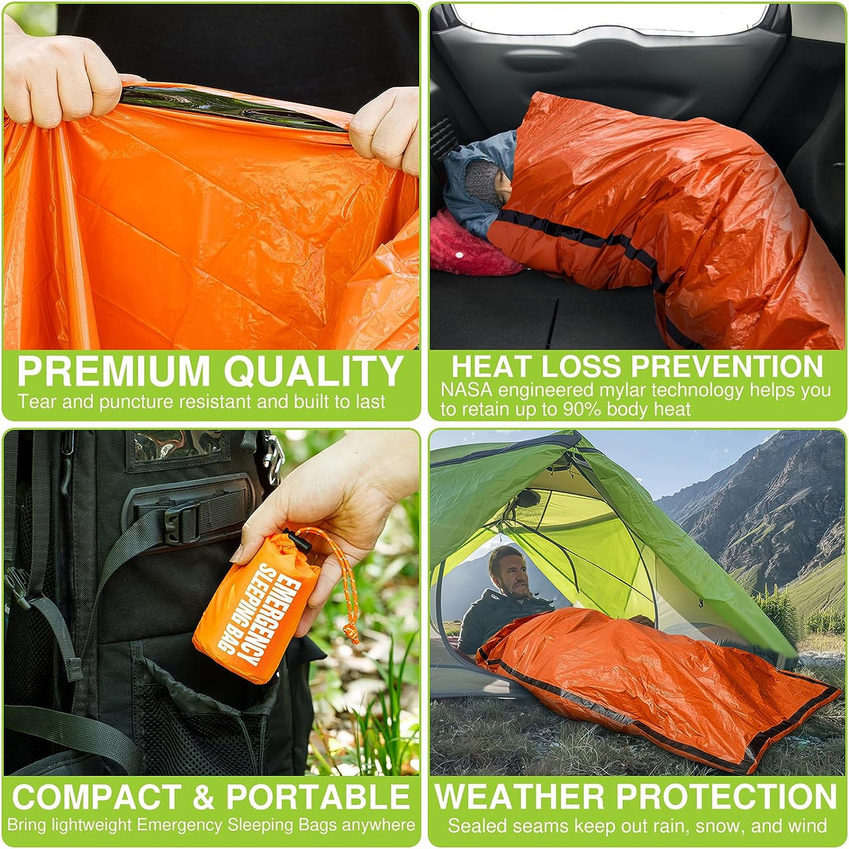 Emergency Sleeping Bag Survival Bag 2 Pack | Survival Sleeping Bag  Emergency Sleeping Bags Emergency Bivy Sack | Portable Emergency Blanket  Survival