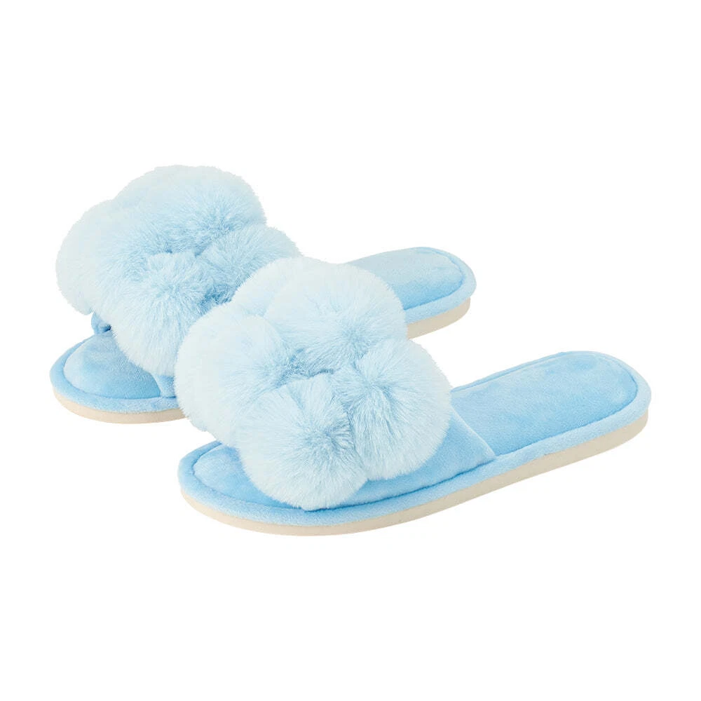 NEW A.Trends Cosy Luxe Pom Pom Slippers Sky Blue Large eBay