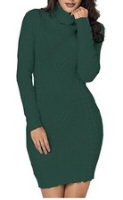 Koinshha Women's Sweater Dress Cable Knit Slim Warm Turtleneck - Dark Green XL