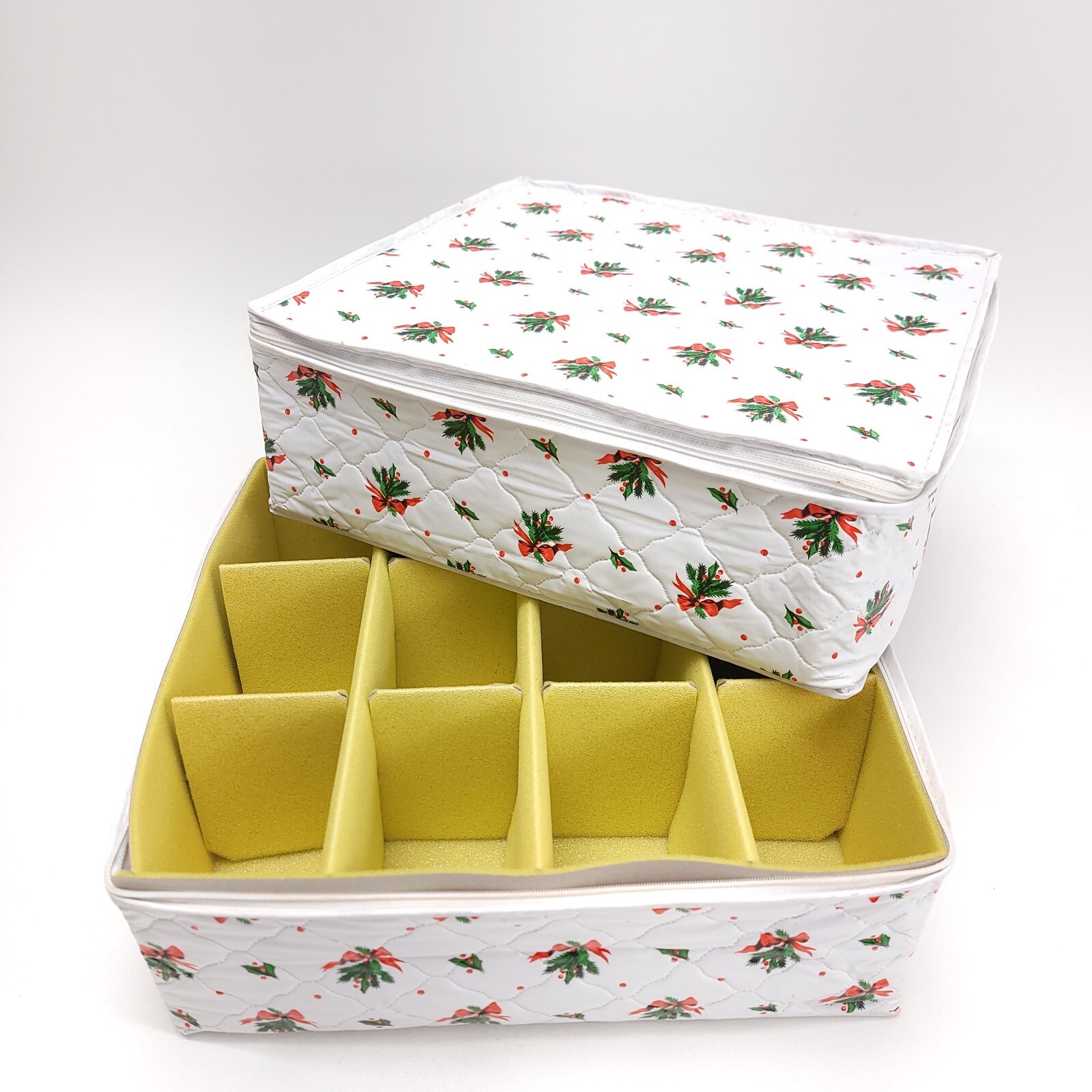 Vintage Christmas Ornament Storage Box with Padded Dividers for Holiday Decor