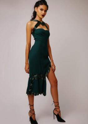 Virgos Lounge Dress Arran Green Embellished Cut Out Wedding Party Bridesmaid New