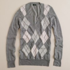 NWT J.Crew Merino Argyle V-neck Sweater Size XS
