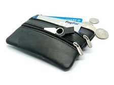 Black Genuine Leather Men's Coin Purse Change Card Holder Front Pocket Keychain