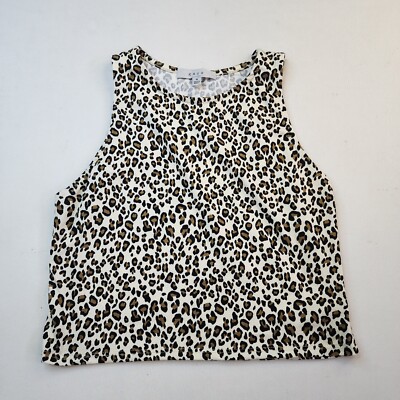 Gaze Women M Top Leopard Tank Cropped Stretch Soft Beach Summer Chic Boho