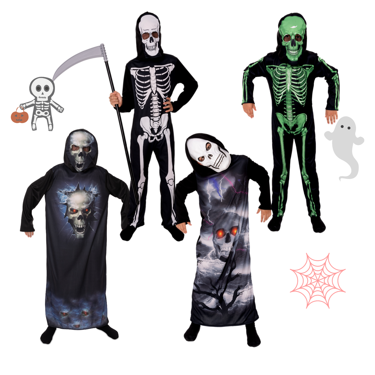 Magicoo Ninja-Skelett-Kostüm Für Jungen – Inkl. Anzug, Maske & Rüstung, Gruselig & Cool