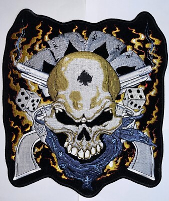 Dead man's hand embroidered skull large back patch for jackets vests biker large