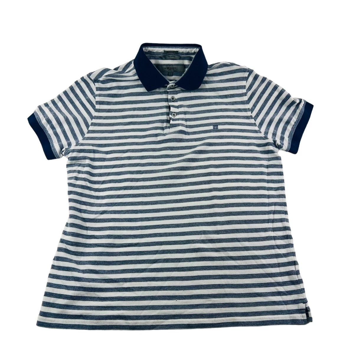 Givenchy Blue White Stripe Prestige Short Sleeve Cotton Polo
