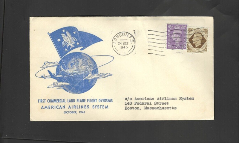 GREAT BRITAIN-COVER-1945-AIR CACHET-FIRST FLIGHT-AMERICAN AIR-FAULTS-#103