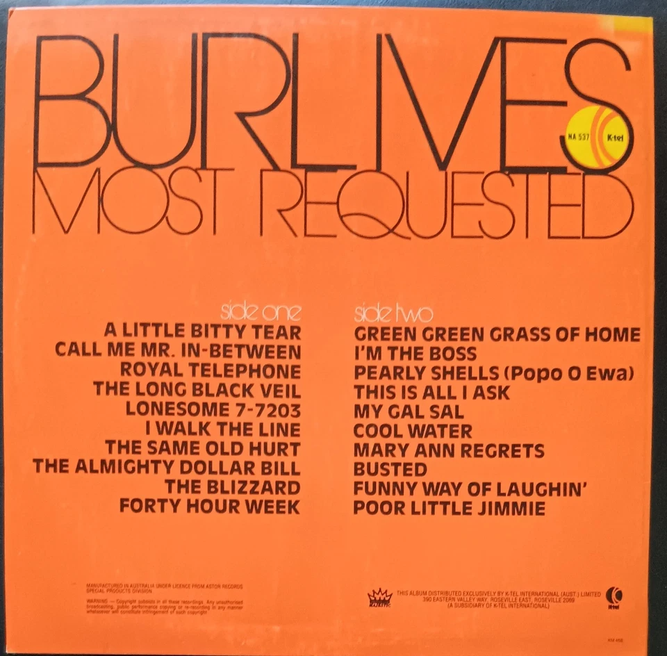 Burl Ives – Most Requested - LP record near mint, cover VG+ - Image 2 of 3