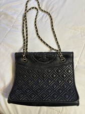 Tory Burch Black Quilted Shoulder Bag Chain Strap Logo Accent