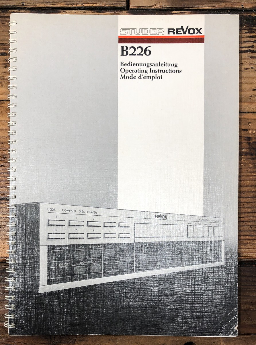 Studer Revox Model B226 B-226 CD Player Owners / User Manual *Original*