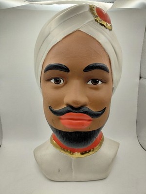 Vtg Marwal Chalkware Bust Mid Century Arab Sultan Man Turban Plaster Figurine